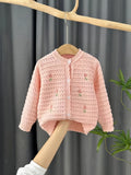 Adorable Floral Embroidered Knit Cardigan Sweater - Soft, Breathable, Casual Button-Down Design - Toddler & Infant Girl's Clothing for Daily Wear