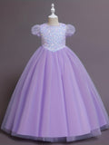 Girls Princess Dress - Exquisite Formal Design with Sparkling Sequins, Fluffy Puff Sleeves, and Fit-and-Flare Silhouette - Perfect for Little Princesses, Birthday Celebrations, and Show-Stopping Piano Performances