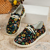 lovefery - Black Casual Patchwork Printing Round Comfortable Shoes