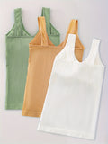 3pcs, Women's Solid Color Inner Casual Bottoming Beautiful Back Top Push-up Sleeveless Camisole With Chest Pads