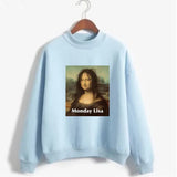 Sweatshirts Monday Mona Lisa Printed Hoodies Women Fleece Long Sleeve O Neck Loose Sweatshirt Girls Women Hoodie Pullovers Winter Autumn