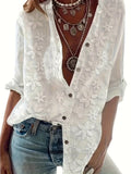 Chic Plus Size Floral Embroidered Blouse - Stylish Long Sleeve Buttons for Spring - Trendy & Comfortable Womens Clothing