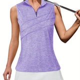 Stylish Sleeveless V Neck Polo Shirt for Women - Breathable, Moisture-Wicking, Quick-Drying, Athletic Fit, Zip Collar, Ideal for Golf, Tennis, Workout, Summer Outfit, and Casual Wear - Perfect for Active Ladies