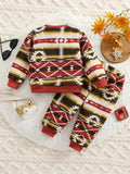 Youngsters's Christmas Fashion Thickened Warm Print Suit Youngsters's New Style Two-piece Set