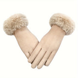 Stylish and Elegant Split Finger Design Women's Touchscreen Gloves - Warm Plush Cuff for Autumn and Winter