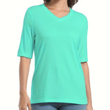 Vibrant Solid Color V-Neck T-Shirt - Soft, Breathable, Casual Half Sleeve Design for Spring & Summer - Women's Comfortable Clothing for Everyday Wear