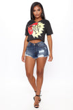 The Story Continues Distressed Denim Shorts - Dark Wash