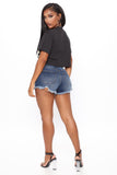 The Story Continues Distressed Denim Shorts - Dark Wash