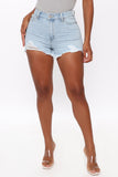 Trailblazer High Waisted Denim Shorts - Light Blue Wash