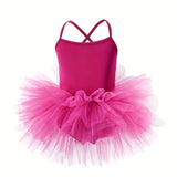 Brief Sleeveless Slingback Tutu Dress for Girls - Vibrant Solid Color, Puffy, Flared, Slim Fit, Medium Stretch, Hand Washable, All-Season Ballet Dance Wear