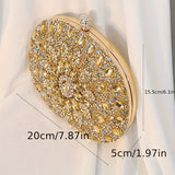 Elegant Floral Rhinestone Clutch with Secure Buckle - Dazzle at Dinners & Galas - Polyester Lined for Durability