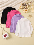 4pcs Girls Stretchy Turtleneck Stretch Ribbed Long Sleeve Base Layer Tops