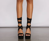 Lace-Up Faux Suede Platform Block Heels