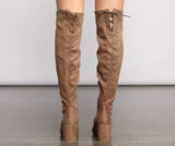 Over The Knee Tie Back Heeled Boots