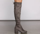 Over The Knee Tie Back Heeled Boots