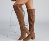 High Fashion Faux Suede Stacked Heel Boots