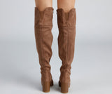 High Fashion Faux Suede Stacked Heel Boots