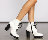 Faux Leather Lace Up Lug Booties