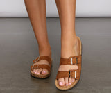 Faux Nubuck Double Buckle Sandals