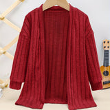 Girls Cozy Solid Knit Cardigan - Asymmetrical Neck, Slight Stretch, Machine Washable - Perfect for Spring and Autumn Casual Wear