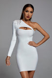 lovefery Vanera One Shoulder Rhinestone Bandage Dress - White