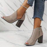 lovefery - Grey Casual Patchwork Asymmetrical Fish Mouth Out Door Wedges Shoes (Heel Height 3.54in)