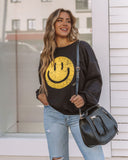 Smiling Heart Cotton Blend Pullover - Black