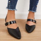 lovevvr - Block Low Heel Mary Jane Pumps Pointed Toe Buckle Dress Shoes