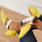 lovevvr - Block Low Heel Mary Jane Pumps Pointed Toe Buckle Dress Shoes