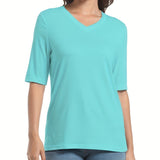 Vibrant Solid Color V-Neck T-Shirt - Soft, Breathable, Casual Half Sleeve Design for Spring & Summer - Women's Comfortable Clothing for Everyday Wear