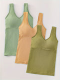 3pcs, Women's Solid Color Inner Casual Bottoming Beautiful Back Top Push-up Sleeveless Camisole With Chest Pads