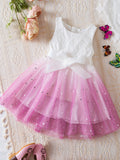 Lovely Galaxy Princess Dress for Little Girls - Elegant Lace Splicing, Sleeveless, Ribbon Detailed, Non-Stretch Polyester Tulle Dress for Summer - Ideal Gift for Birthday or Special Occasions