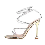 Sandals Luxury Designer New fish mouth rhinestone sandals women's hollow sandal fairy wind thin heel strap fashion high heel sandals women Y240702