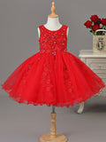 Stunning Sleeveless Girls Elegant Tutu Fit and Flare Dress - Beaded, Sequined, Solid Color, Polyester, Hand Washable, Perfect for Flower Girls, Birthday, and Social Events