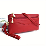 Multi Zipper Clutch Purse For Women, Solid Color Crossbody Bag, Fashion Handbags With Wristlet Wallet