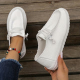 Womens Fashion Flat Canvas Loafers - Round Toe Lace Up Slip-On Sneakers - Flexible, Comfortable & Trendy Casual Shoes for Everyday Style