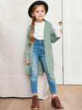 Chic & Cozy Girls' Long Knit Cardigan - Durable, Easy-Care & High-Stretch Fabric, Perfect for Spring/Fall, Versatile Casual Style