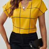 Elegant Plaid V-Neck Blouse for Women - Chic, Comfortable & Versatile, Perfect for Spring/Summer/Fall