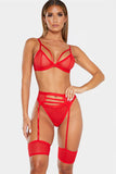 lovefery Mesh Bandage Lingerie 3 Piece Set