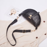 lovefery - Women Crocodile Pattern Crescent Shoulder Bag Minimalist Solid Color Crossbody Bag