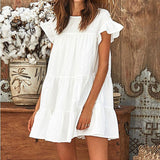 Solange Tiered Swiss Dot Lace Dress - Off White