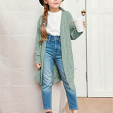 Chic & Cozy Girls' Long Knit Cardigan - Durable, Easy-Care & High-Stretch Fabric, Perfect for Spring/Fall, Versatile Casual Style