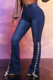 Strings Attached Lace Up Flare Jeans - Dark Wash