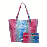 Crocodile Embossed Tote Bag Set, Elegant Shoulder Bag With Clutch Purse, Women's Office & Work Handbag