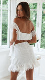 White Floral Appliques Top & Skirt Two-Piece Set