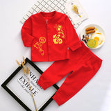 LOVEFERY Red Baby Full Moon Festive Clothes Newborn Child Hundred Days Cotton Products Summer and Autumn New Baby Stand Collar Suit