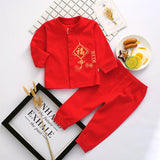 LOVEFERY Red Baby Full Moon Festive Clothes Newborn Child Hundred Days Cotton Products Summer and Autumn New Baby Stand Collar Suit