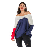 LOVEFERY popular autumn  New loose lazy wind sweater lazy pullover contrasting top V-neck knitted sweater