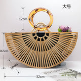 Vintage Style Sorghum Stalk Tote Handbag - Unlined, No-Closure, Hollow Out Bamboo with Acrylic Round Handles - Perfect for Summer Vacation and Beach Trips