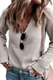 V-Neck Long Sleeve Solid Knit Sweater